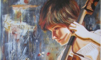 violoncelliste / acrylique et huile / vendu